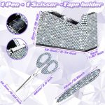 6 Pack Bling Office Stationery Set Desk Accessory Office Set Includes Pen Scissor Stapler Staple Remover 1000 Pcs Staples Tape Dispenser with Diamond Inlay for Office Home Desk Supplies (Silver) - Image 3